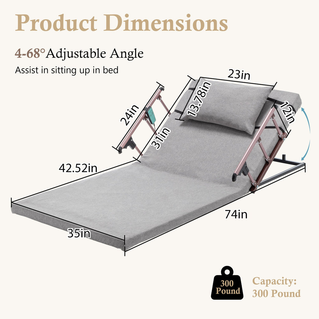 Bed Backrest Electric Adjustable 68 Degree Safety Rails Remote 300 LB 74 In