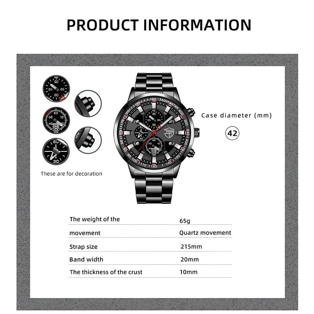 Black Stainless Steel Quartz Men Watch