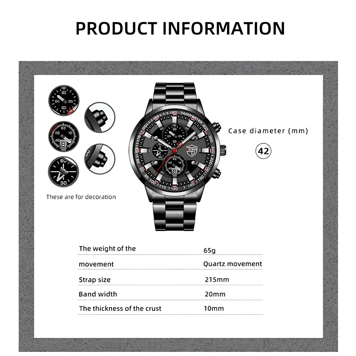 Black Stainless Steel Quartz Men Watch