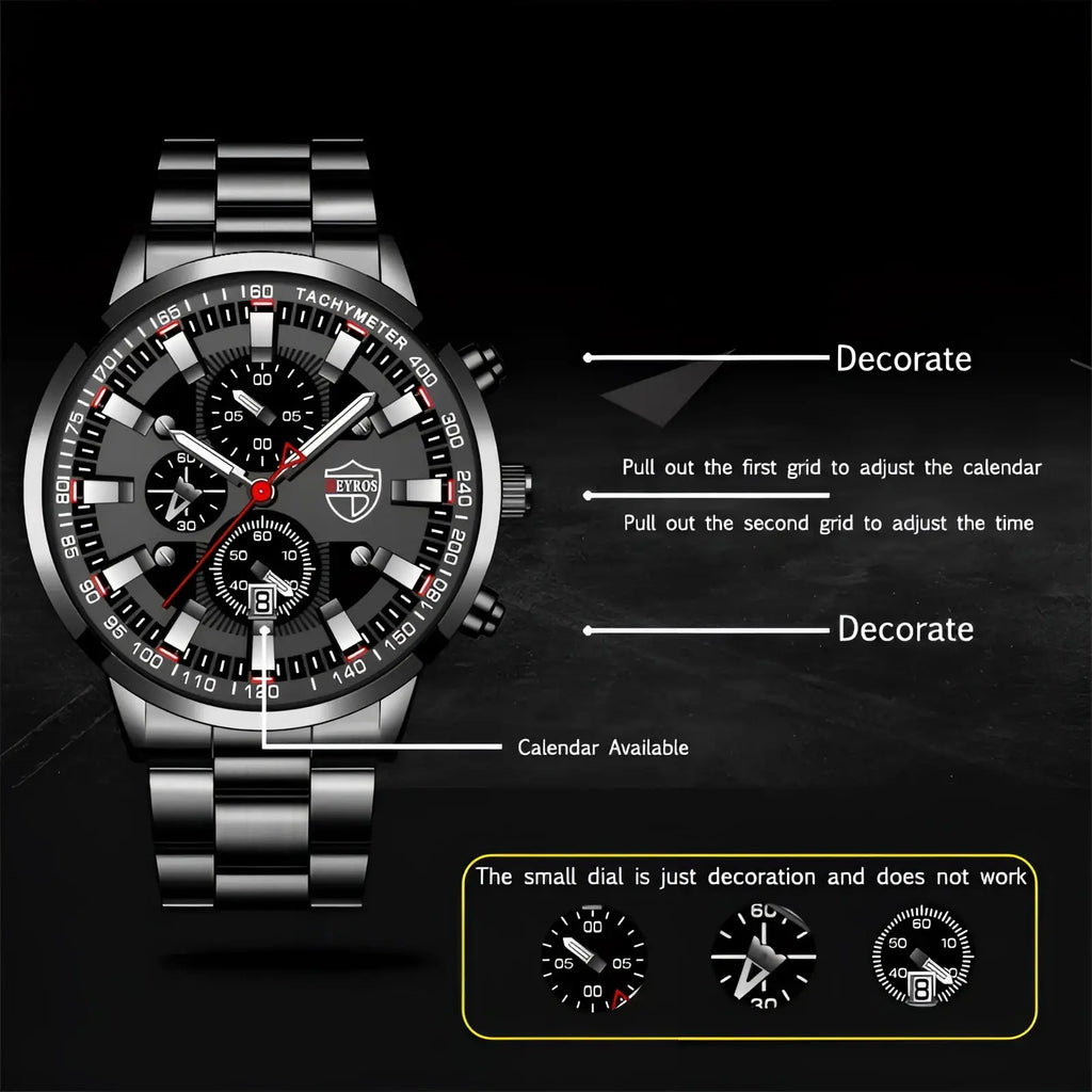 Black Stainless Steel Quartz Men Watch