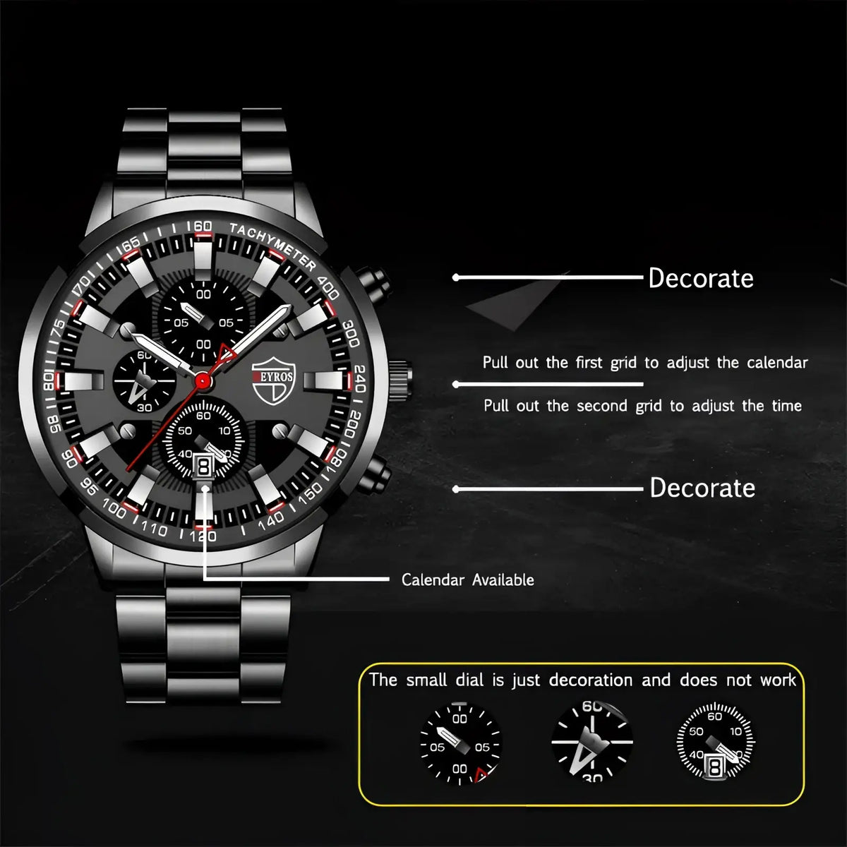 Black Stainless Steel Quartz Men Watch
