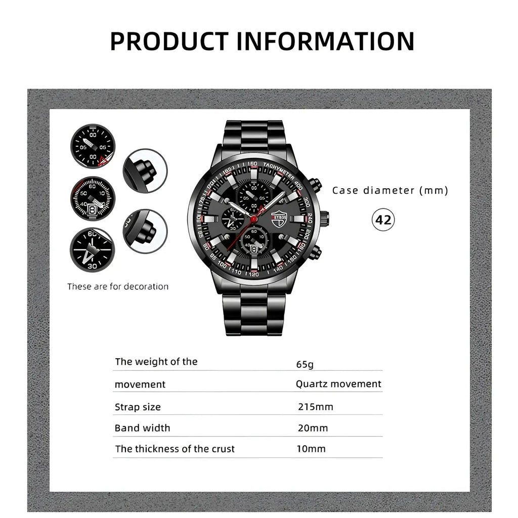 Black Stainless Steel Quartz Men Watch