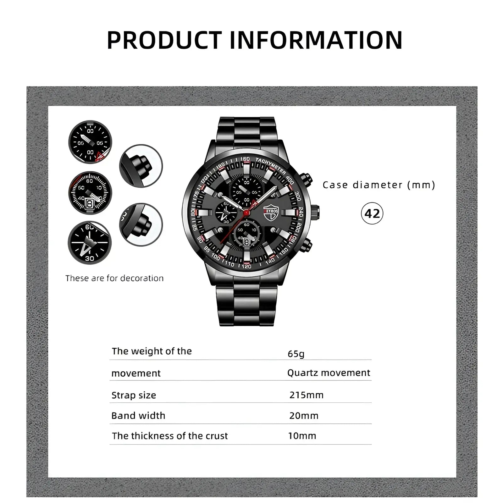 Black Stainless Steel Quartz Men Watch