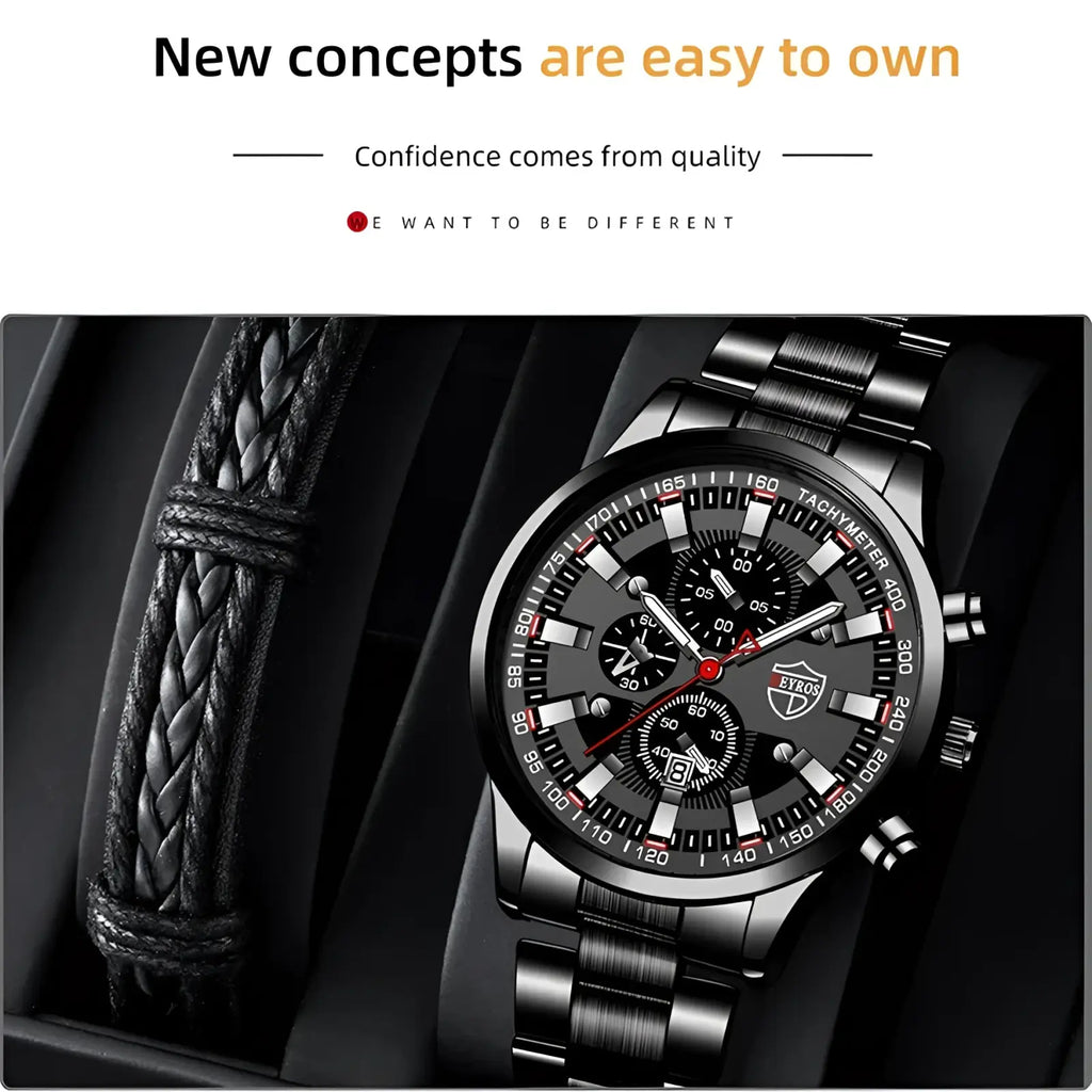 Black Stainless Steel Quartz Men Watch