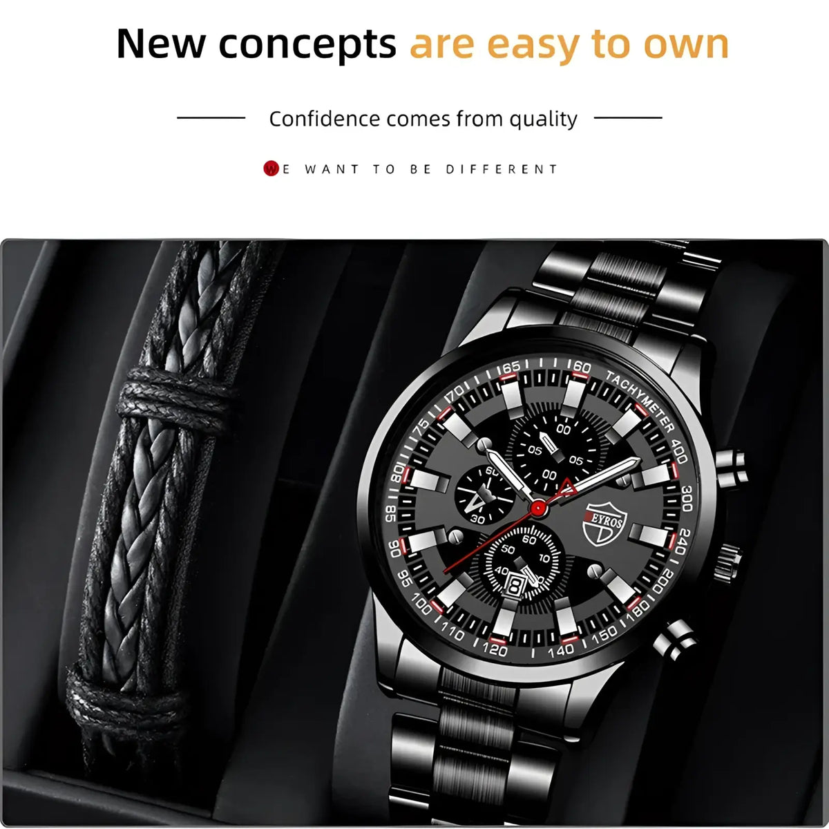 Black Stainless Steel Quartz Men Watch