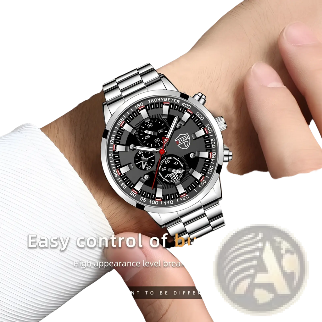 Black Stainless Steel Quartz Men Watch