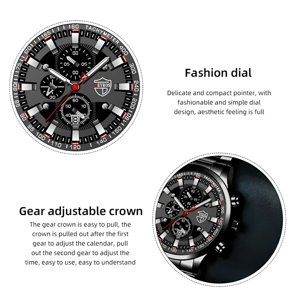 Black Stainless Steel Quartz Men Watch