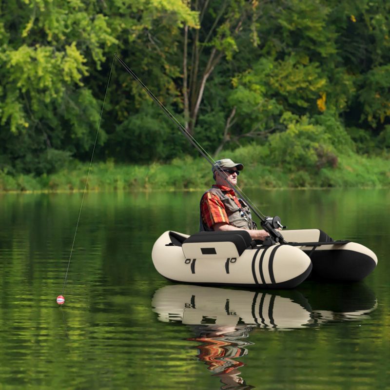 Inflatable Fishing Float Tube with Pump Storage Pockets and Fish Ruler