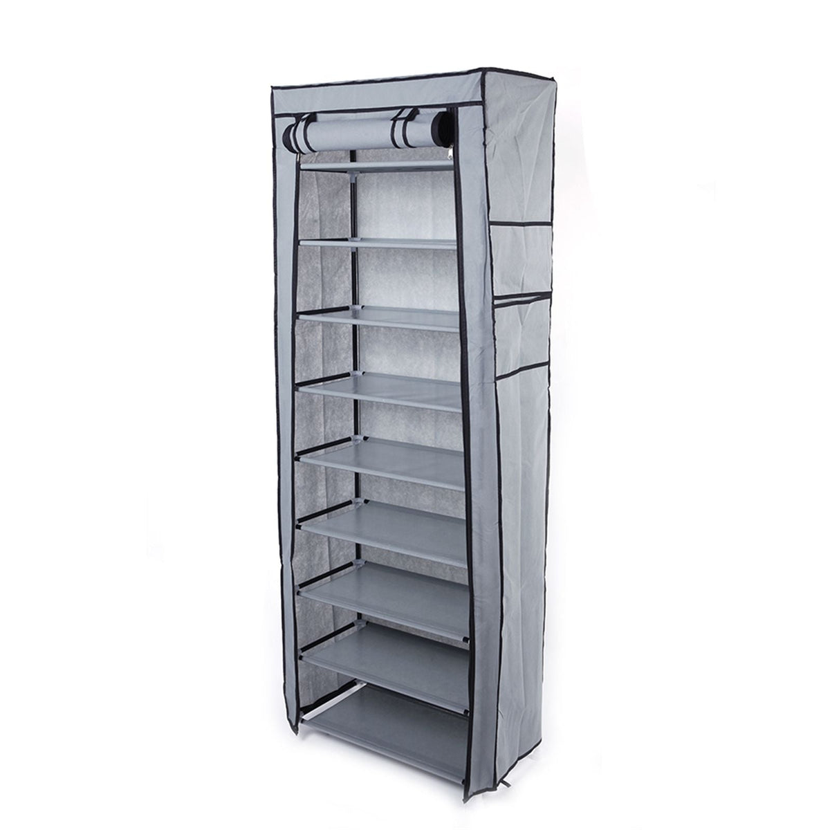 Room-saving 10-Layers 9 Lattices Non-woven Fabric Shoe Rack Black