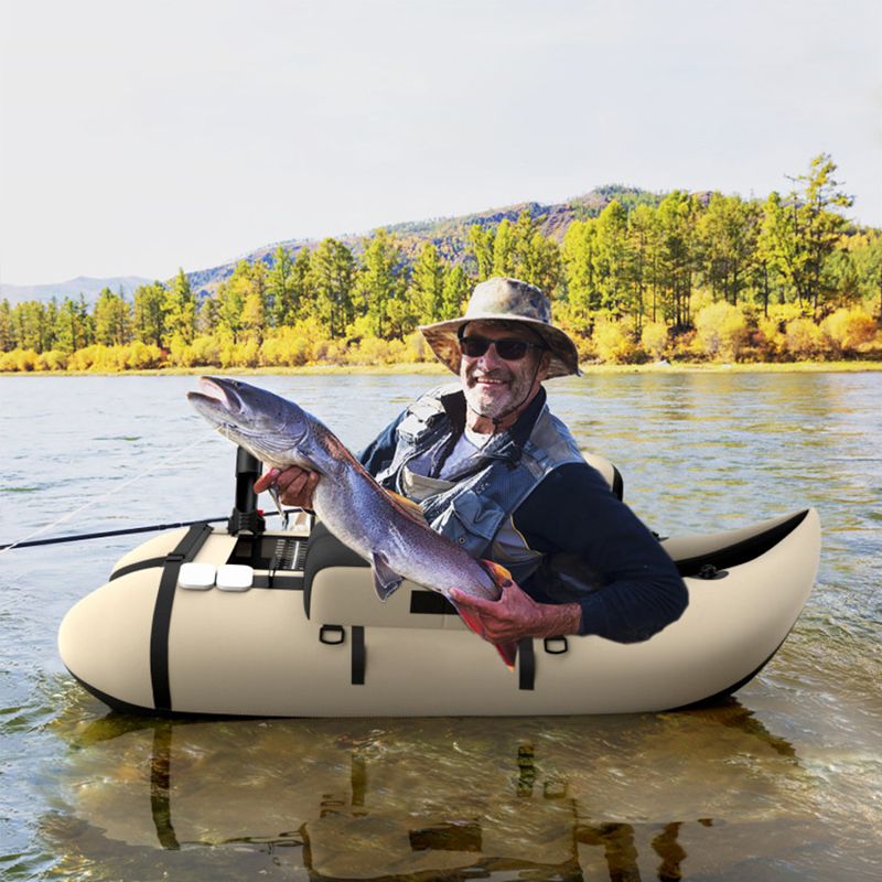 Inflatable Fishing Float Tube with Pump Storage Pockets and Fish Ruler