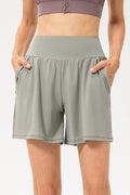 High Waist Pocketed Active Shorts with Elastic Waistband