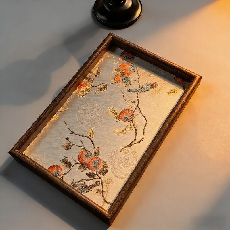 "Shi Shi Ru Yi" Embroidered Jewelry Tray – Wealth-Attracting Dresser Vanity Dish (20 × 30 cm)