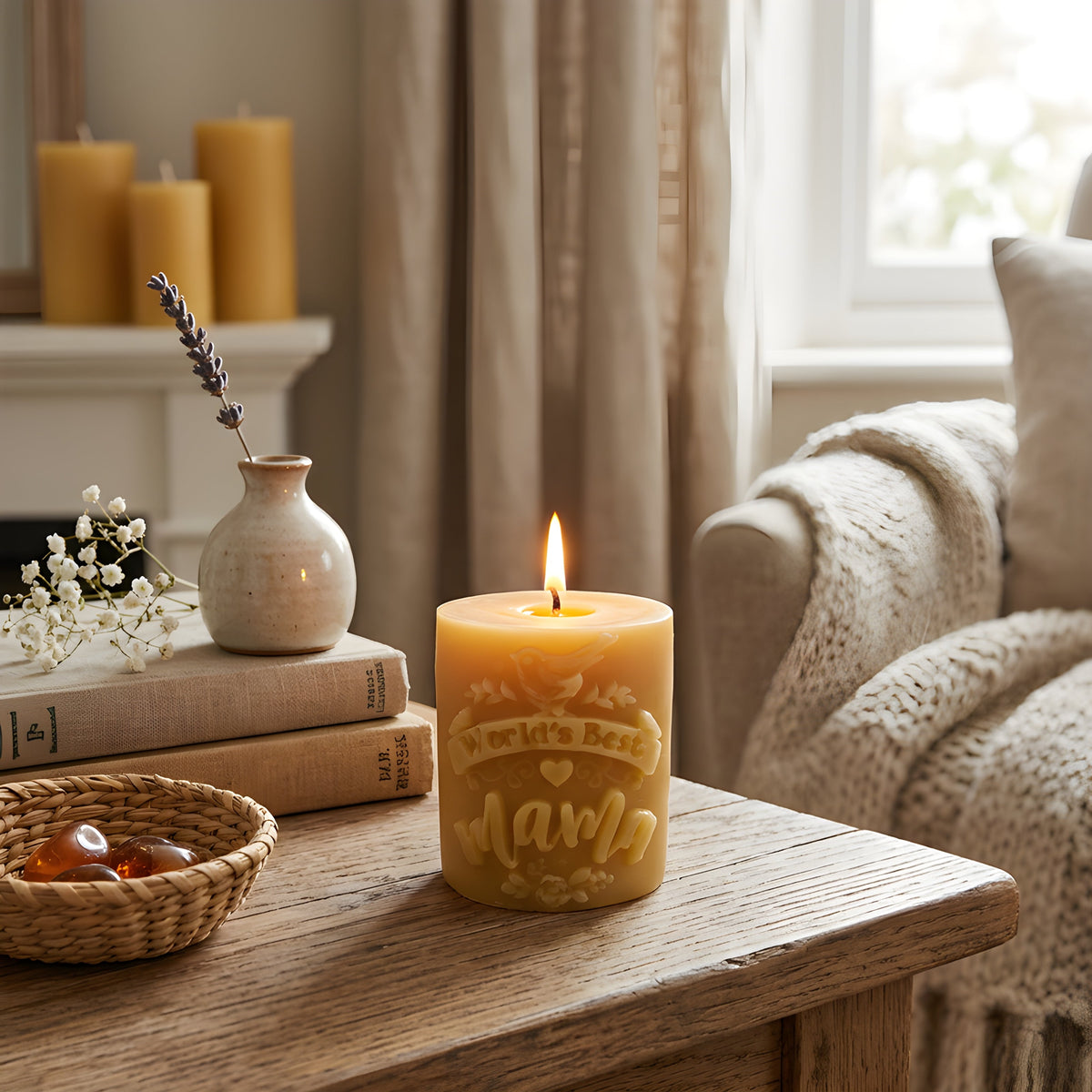 Worlds Best Mama Beeswax Candle