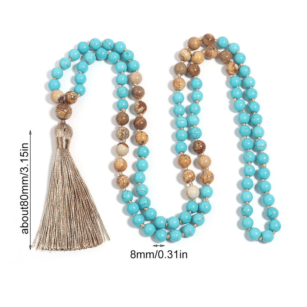 THE ARTIST'S MALA: Vintage Blue Pine Painted Stone Necklace