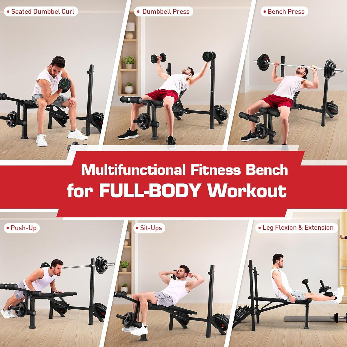 Adjustable Weight Bench with Squat Rack & Leg Extension/Curl 900LB
