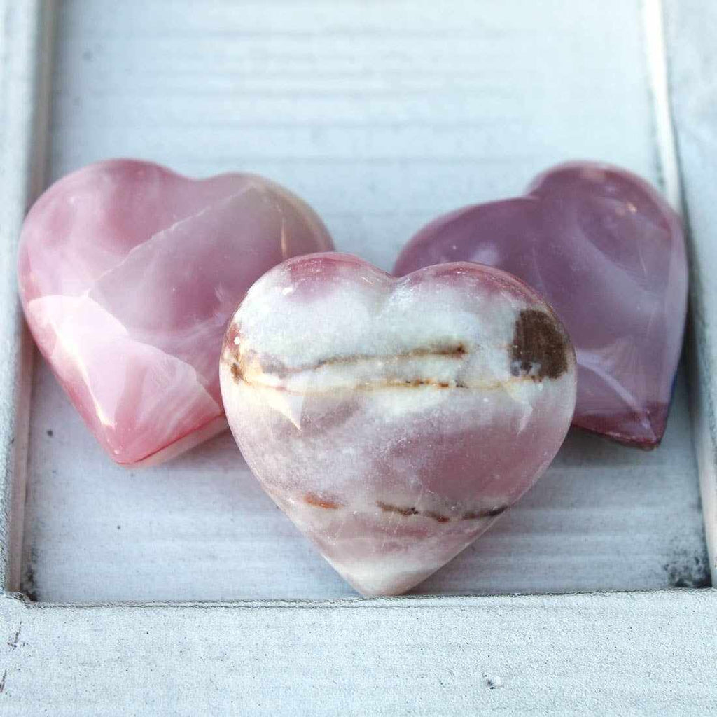 Pink Onyx Heart Crystal – 1.5" Polished Stone for Love, Healing & Décor