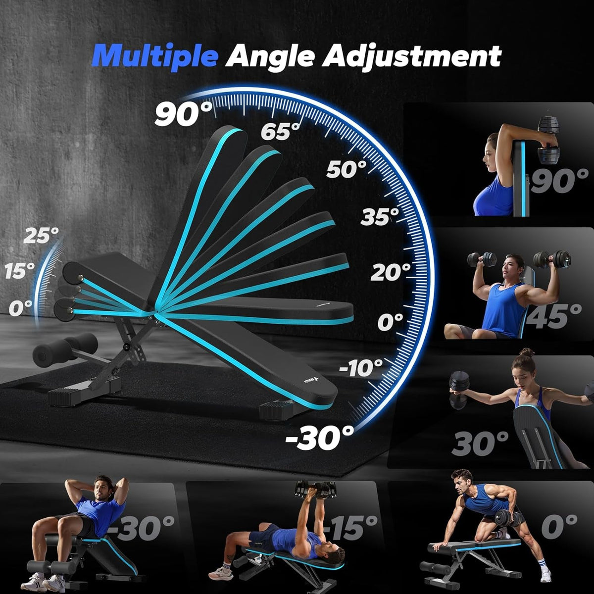 Weight Bench, Foldable Weight Benches for Home Gym with 990 LBS, Adjustable Weight Bench with 72 Training Angles, Incline Bench Press for Full Body