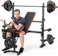 Bench Press, 6 in 1 Olympic Weight Bench with Leg Extension, Curl and Squat Rack, 770LBS Multi Weight Benches for Home Gym, Workout Bench Flat Incline Lifting Bench for Strength Training