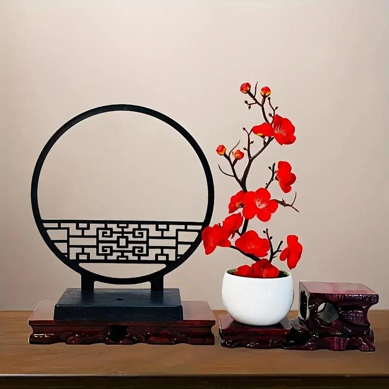 Faux Winter Plum Blossom Bonsai (Meihua) – Oriental Ceramic Tabletop Centerpiece for Tea & Living Rooms