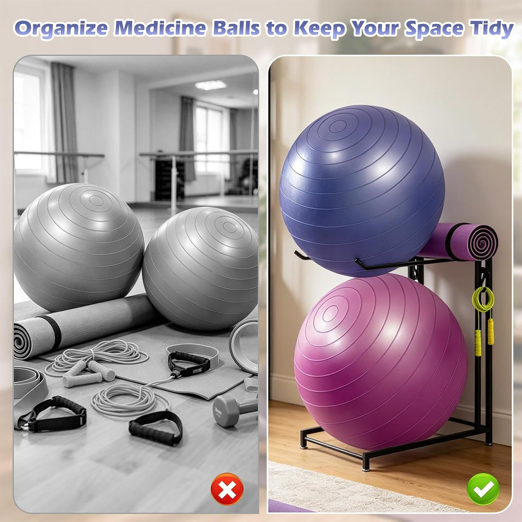 Exercise Ball Storage Rack with Hooks – Home Gym Organizer