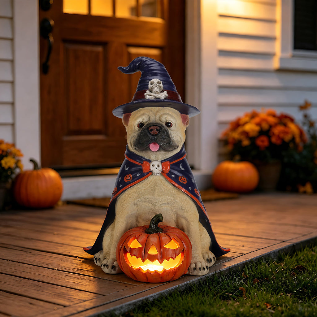 Halloween Bulldog Witch Statue