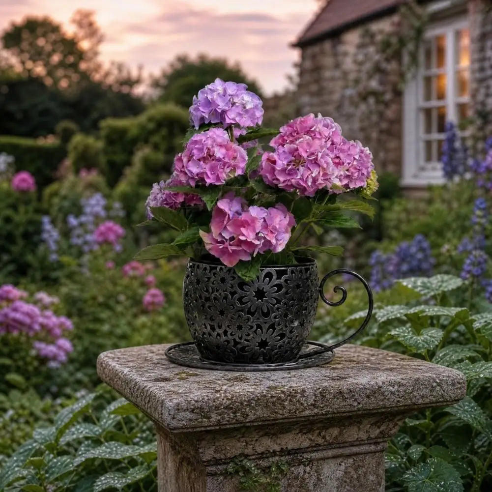 Teacup-Shaped Floral Cutout Planter – Decorative Indoor & Outdoor Accent