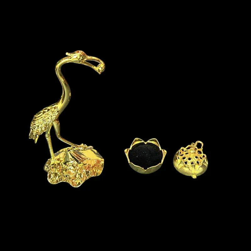 Crane Incense Burner Holder Stove Lotus Incense Burner Antique Alloy Lotus Hanging Stove Tea Ceremony Craft Household Decoration