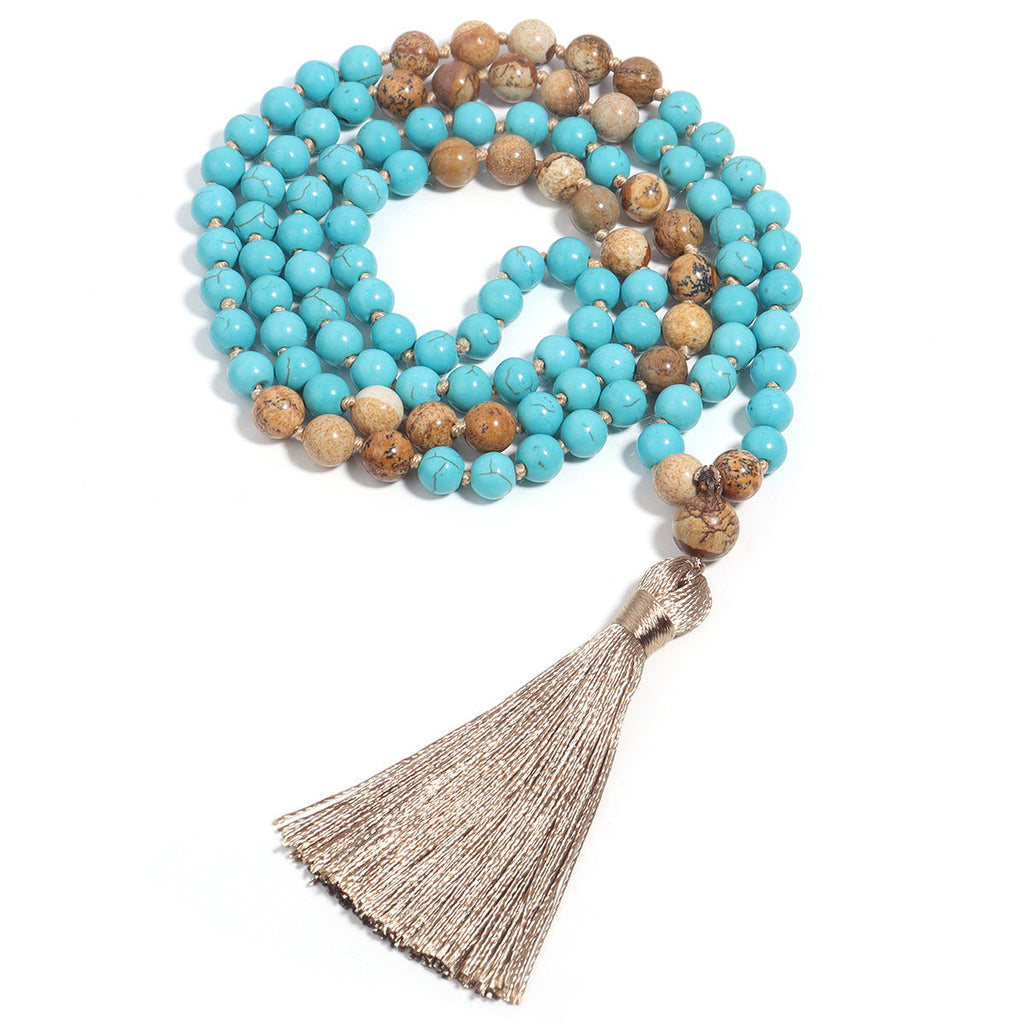 THE ARTIST'S MALA: Vintage Blue Pine Painted Stone Necklace