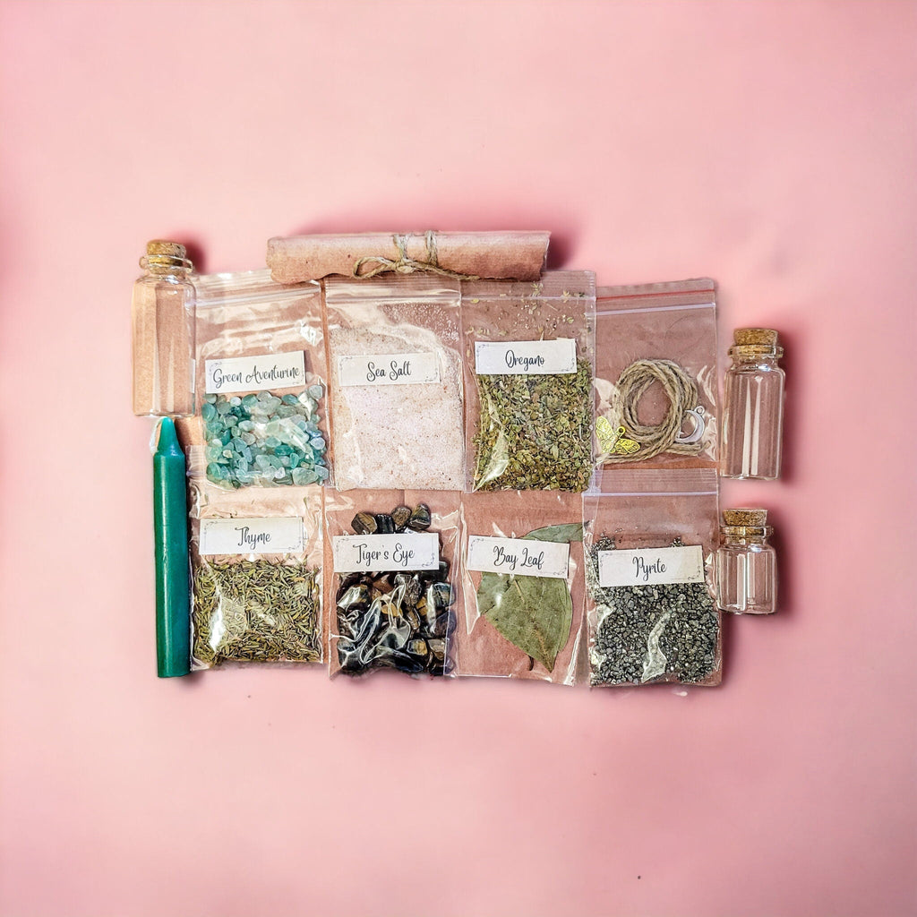 Prosperity Spell Bottle Kit: Crystals, Herbs, and Instructions