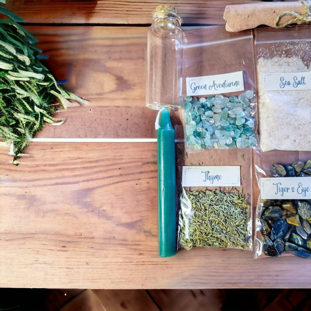 Prosperity Spell Bottle Kit: Crystals, Herbs, and Instructions