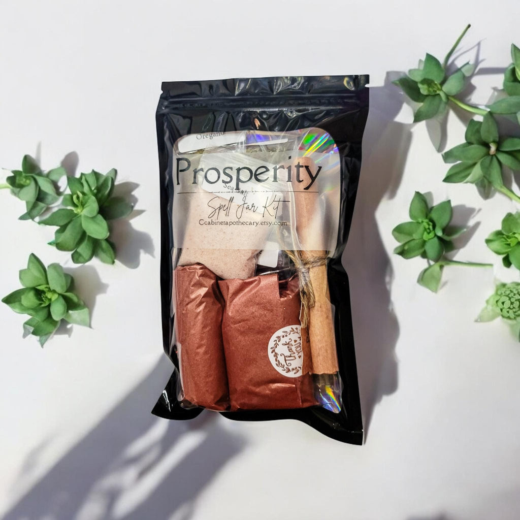 Prosperity Spell Bottle Kit: Crystals, Herbs, and Instructions