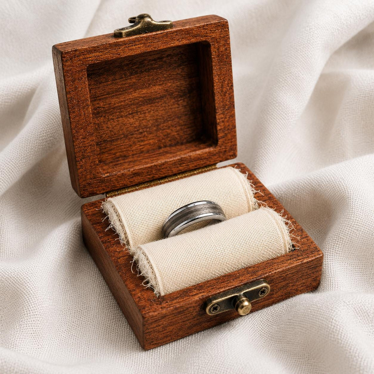 Gray Dyed Lacewood Ring | Stainless Steel Men's Wedding Band, Cherry Wood Box