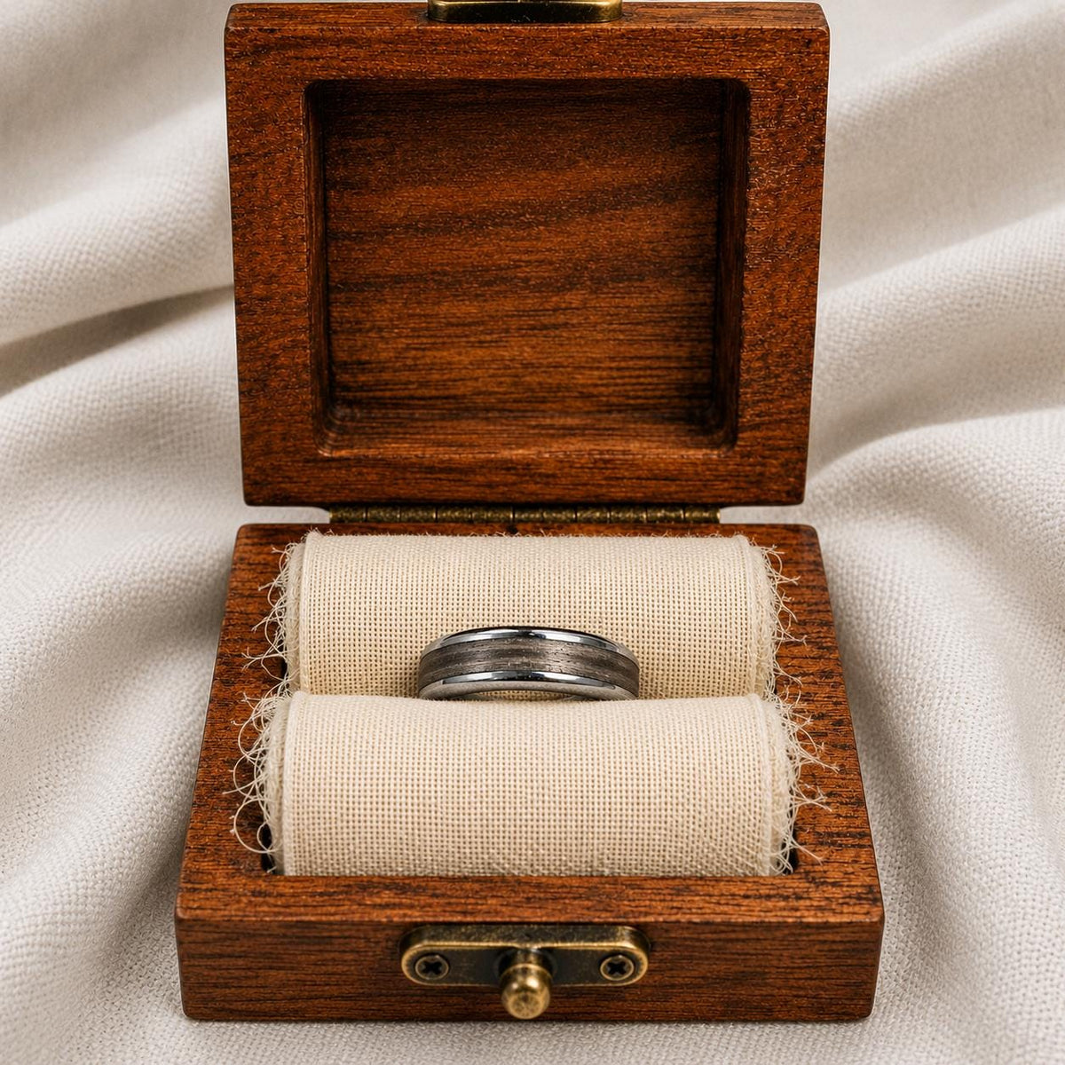 Gray Dyed Lacewood Ring | Stainless Steel Men's Wedding Band, Cherry Wood Box