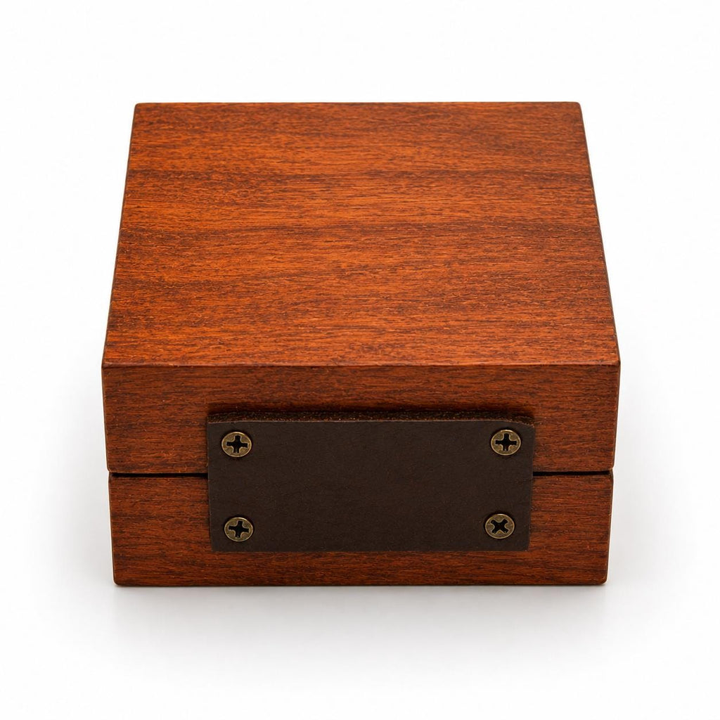 Black Opal Ring, Stainless Steel Wedding Band, Cherry Wood Box