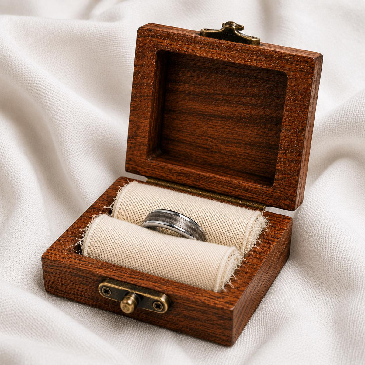 Gray Dyed Lacewood Ring | Stainless Steel Men's Wedding Band, Cherry Wood Box
