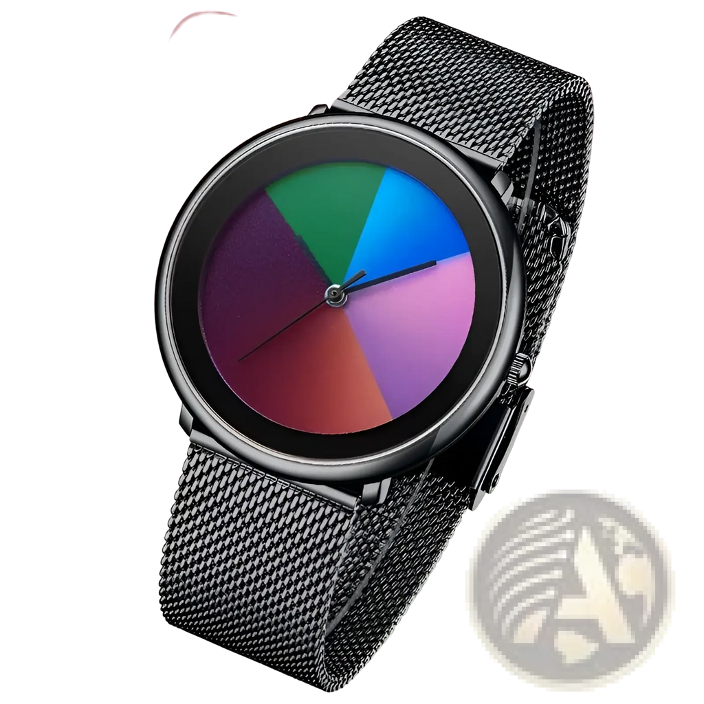Women Rainbow Dial Quartz Watch Black Mesh