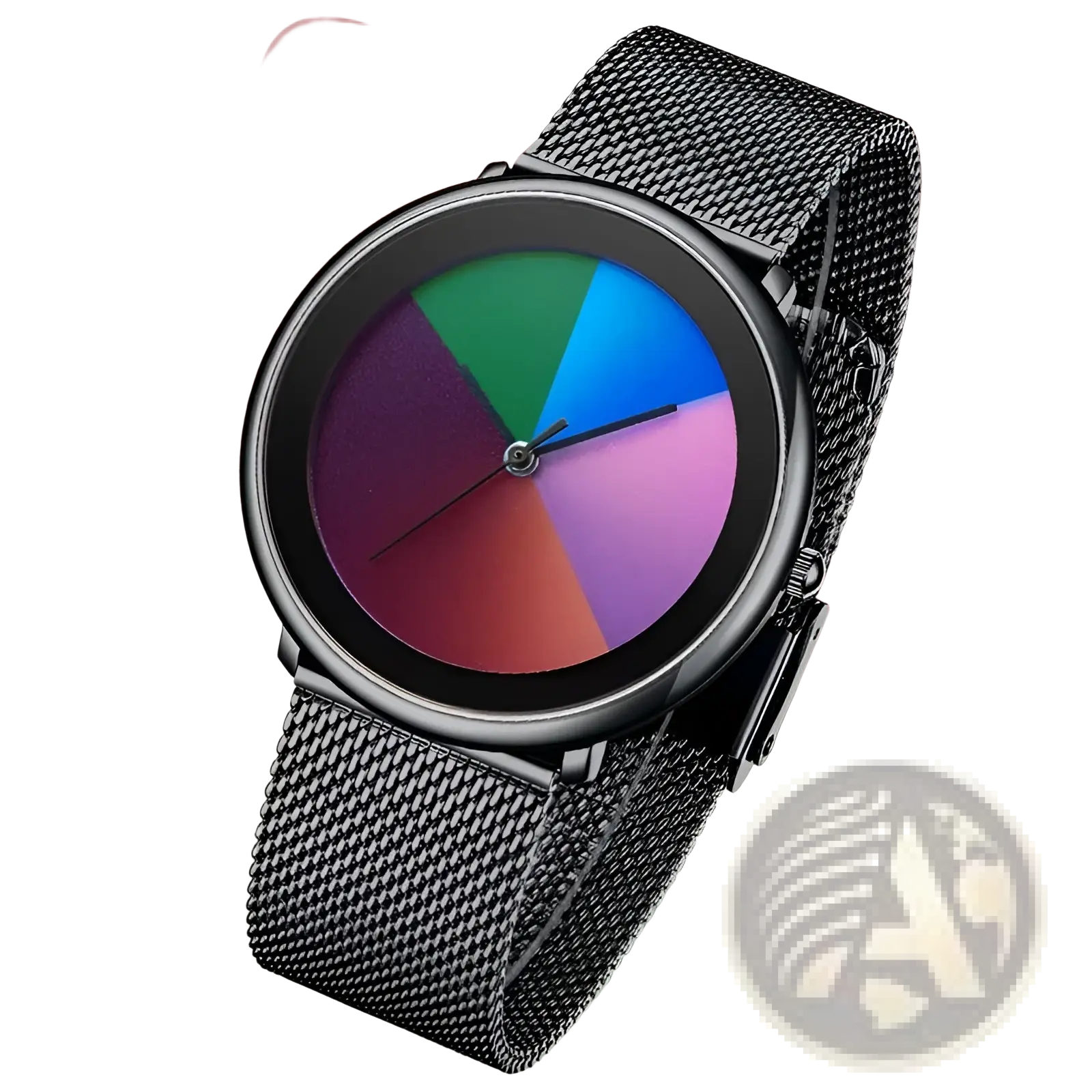 Women Rainbow Dial Quartz Watch Black Mesh