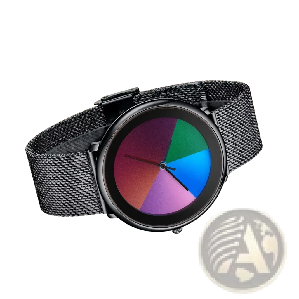 Women Rainbow Dial Quartz Watch Black Mesh
