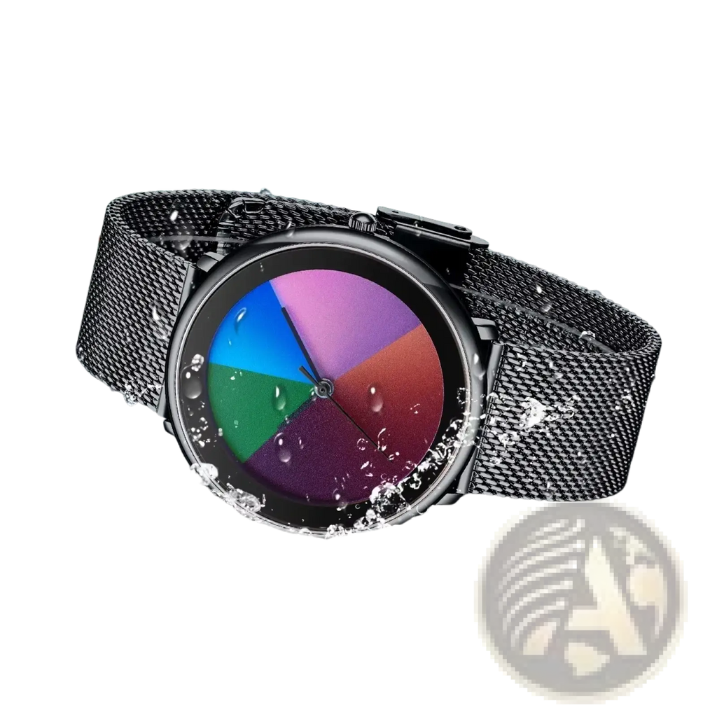 Women Rainbow Dial Quartz Watch Black Mesh