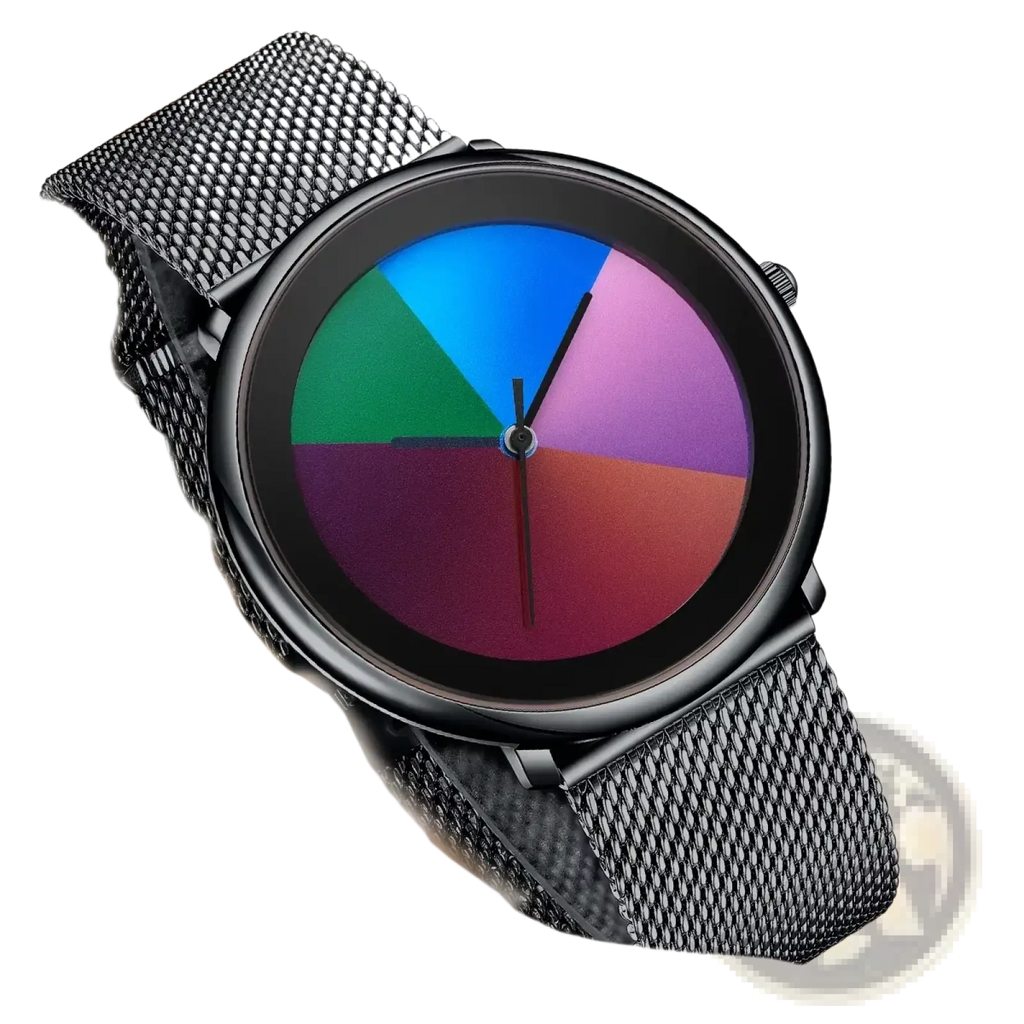 Women Rainbow Dial Quartz Watch Black Mesh