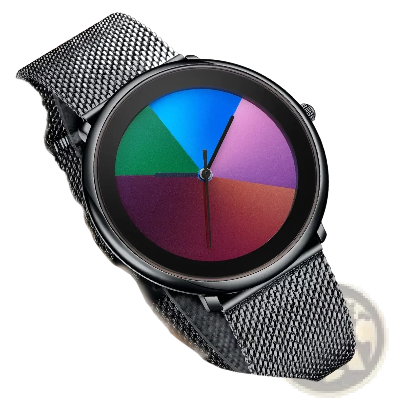 Women Rainbow Dial Quartz Watch Black Mesh