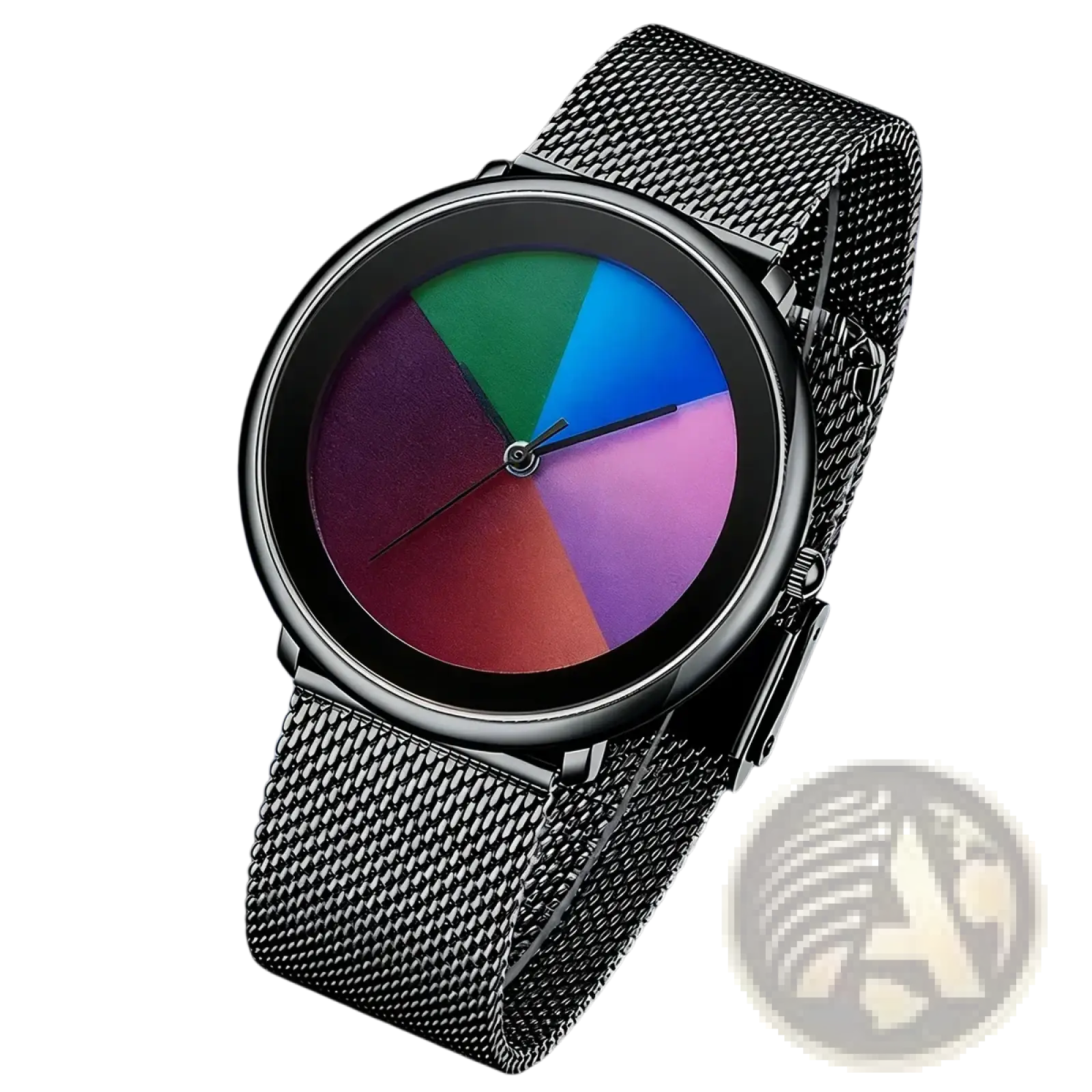 Women Rainbow Dial Quartz Watch Black Mesh