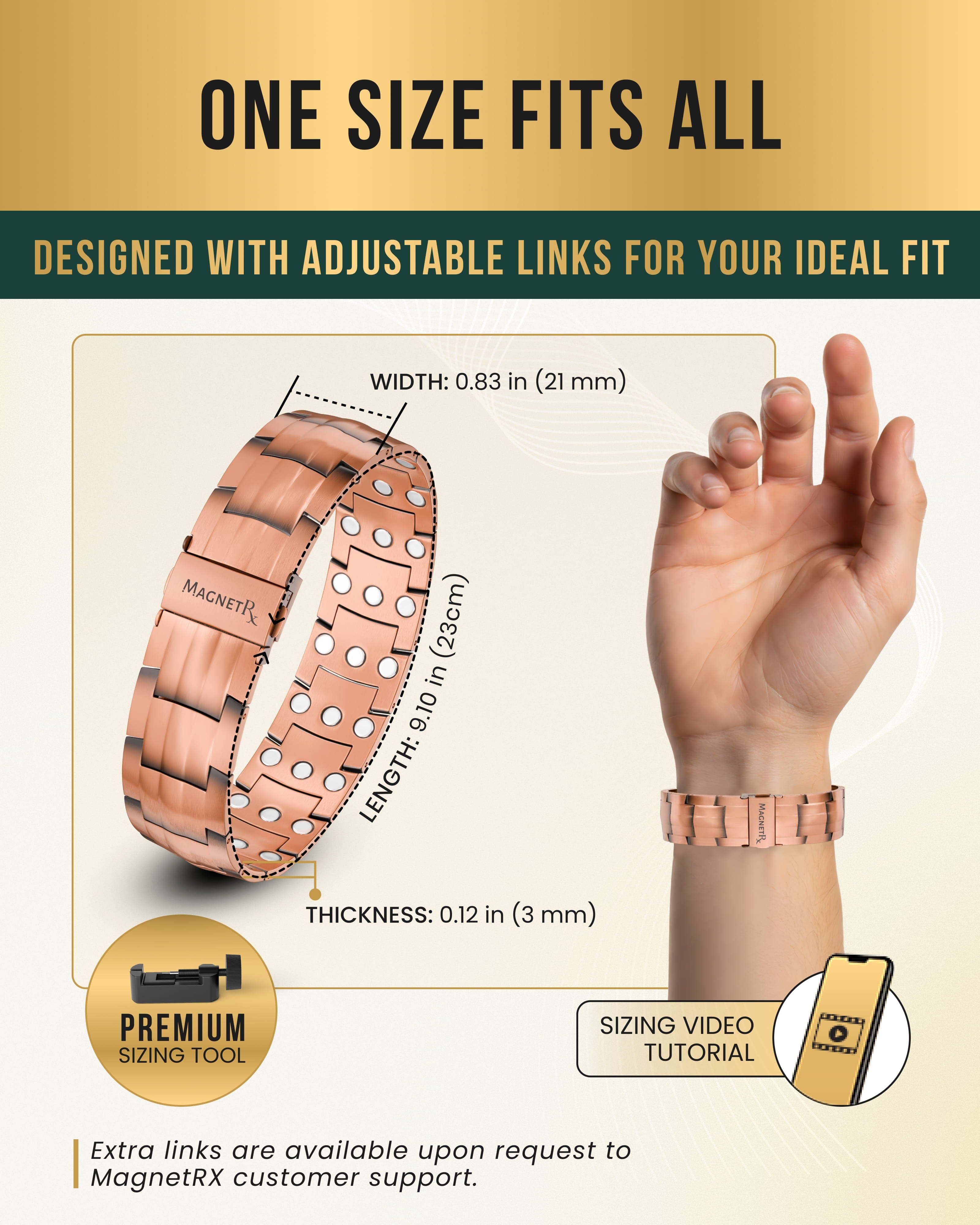 3x Strength Copper Magnetic Bracelet for Men (Legacy)