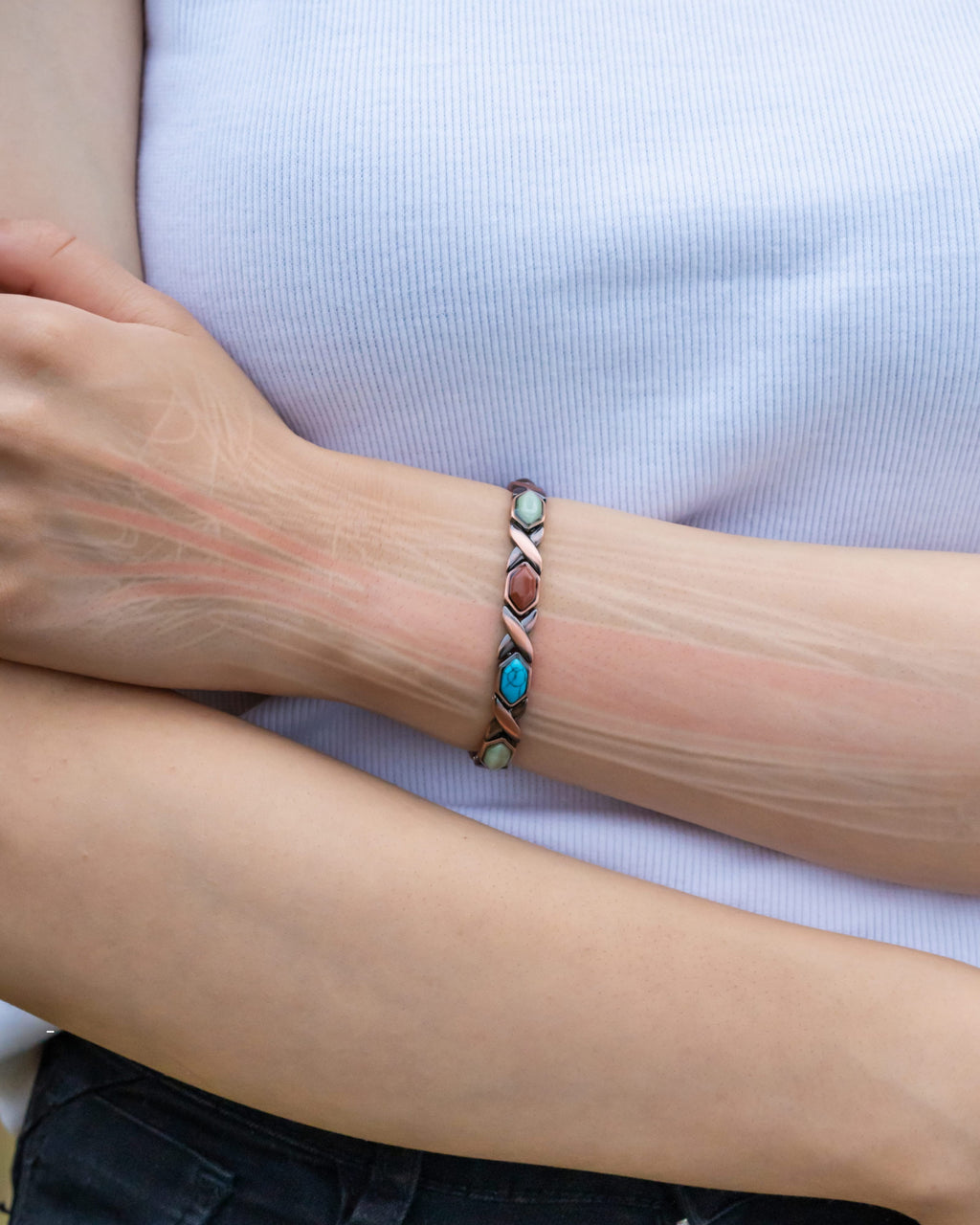 Women's Ultra Strength Pure Copper Magnetic Bracelet (Mixed Stones)
