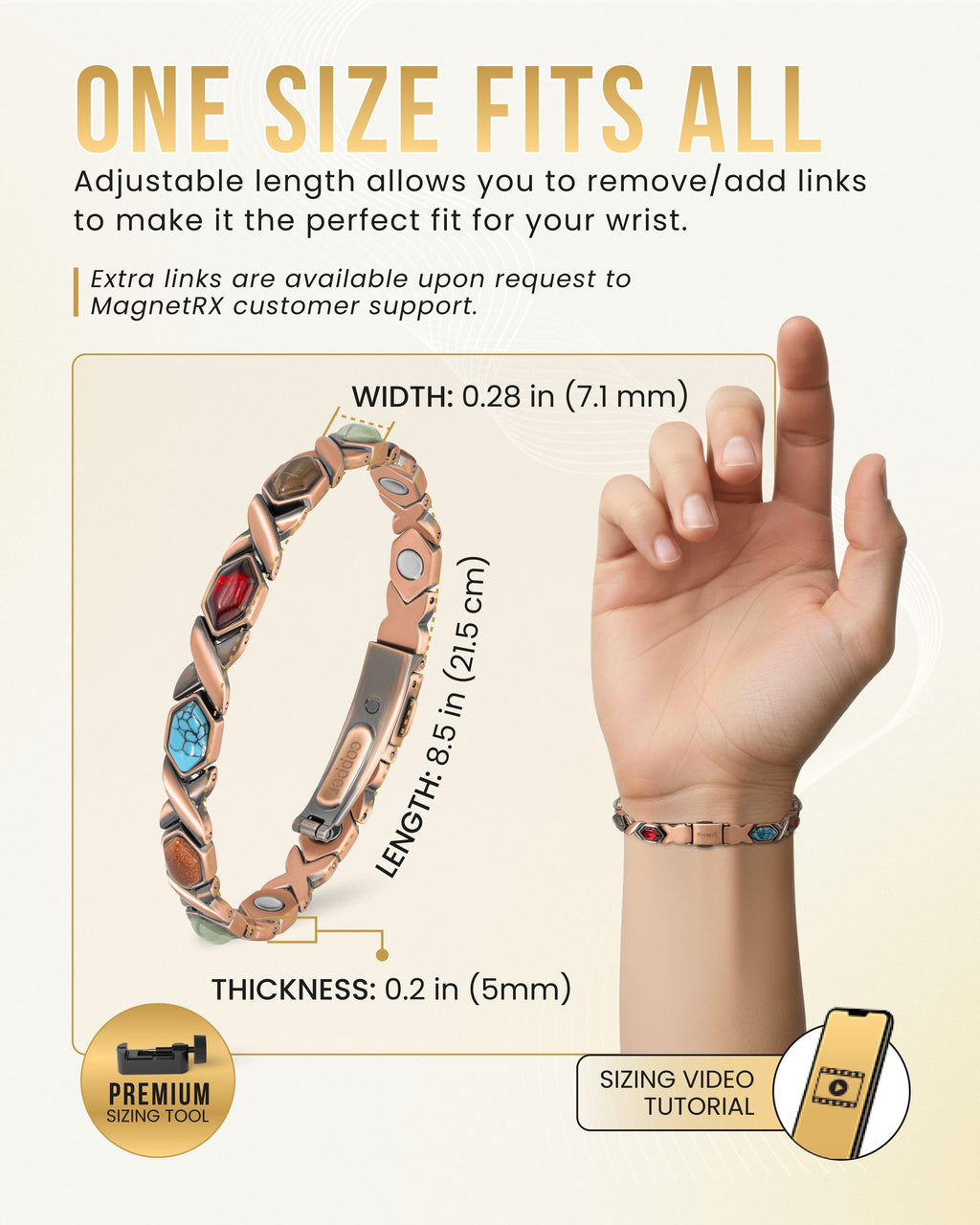 Women's Ultra Strength Pure Copper Magnetic Bracelet (Mixed Stones)