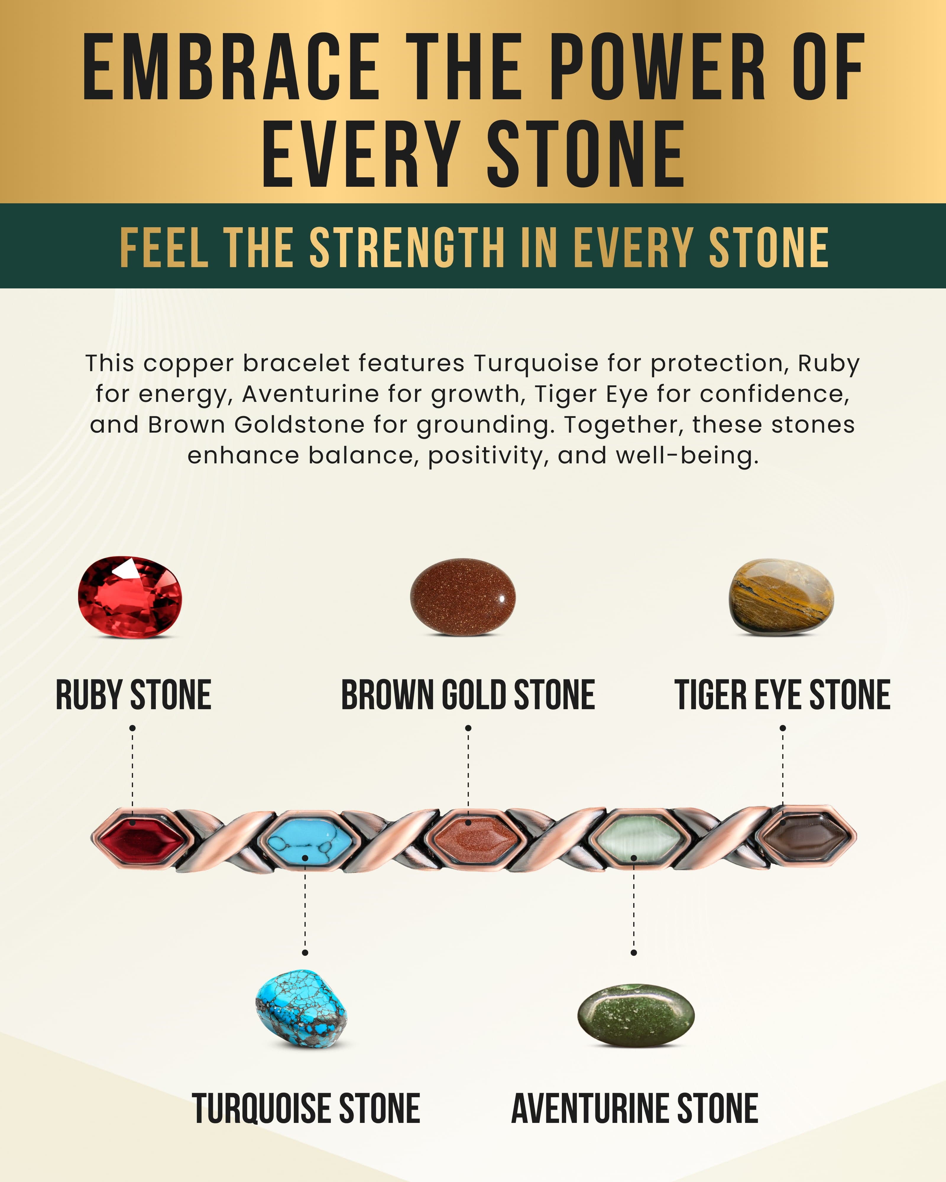 Women's Ultra Strength Pure Copper Magnetic Bracelet (Mixed Stones)