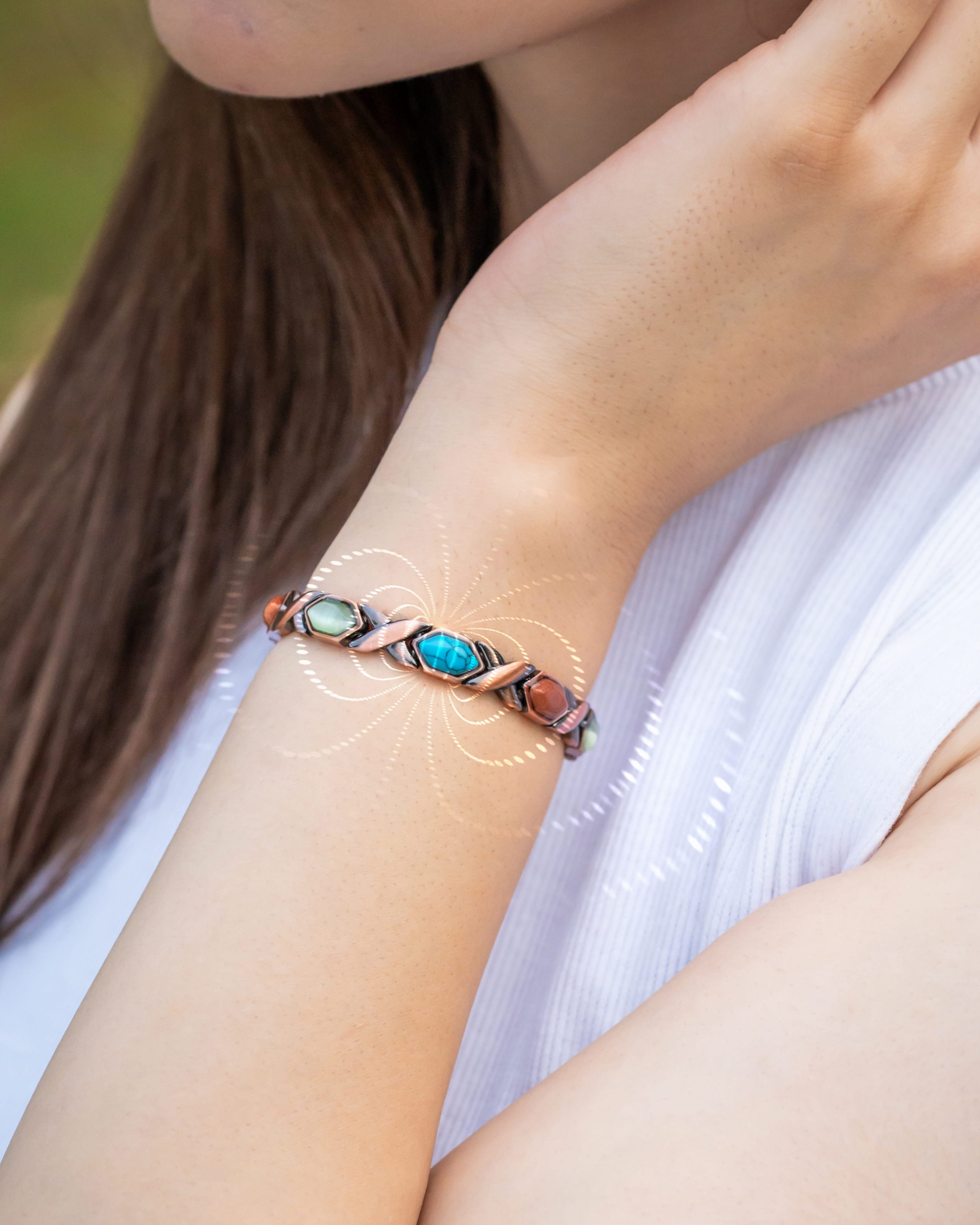 Women's Ultra Strength Pure Copper Magnetic Bracelet (Mixed Stones)