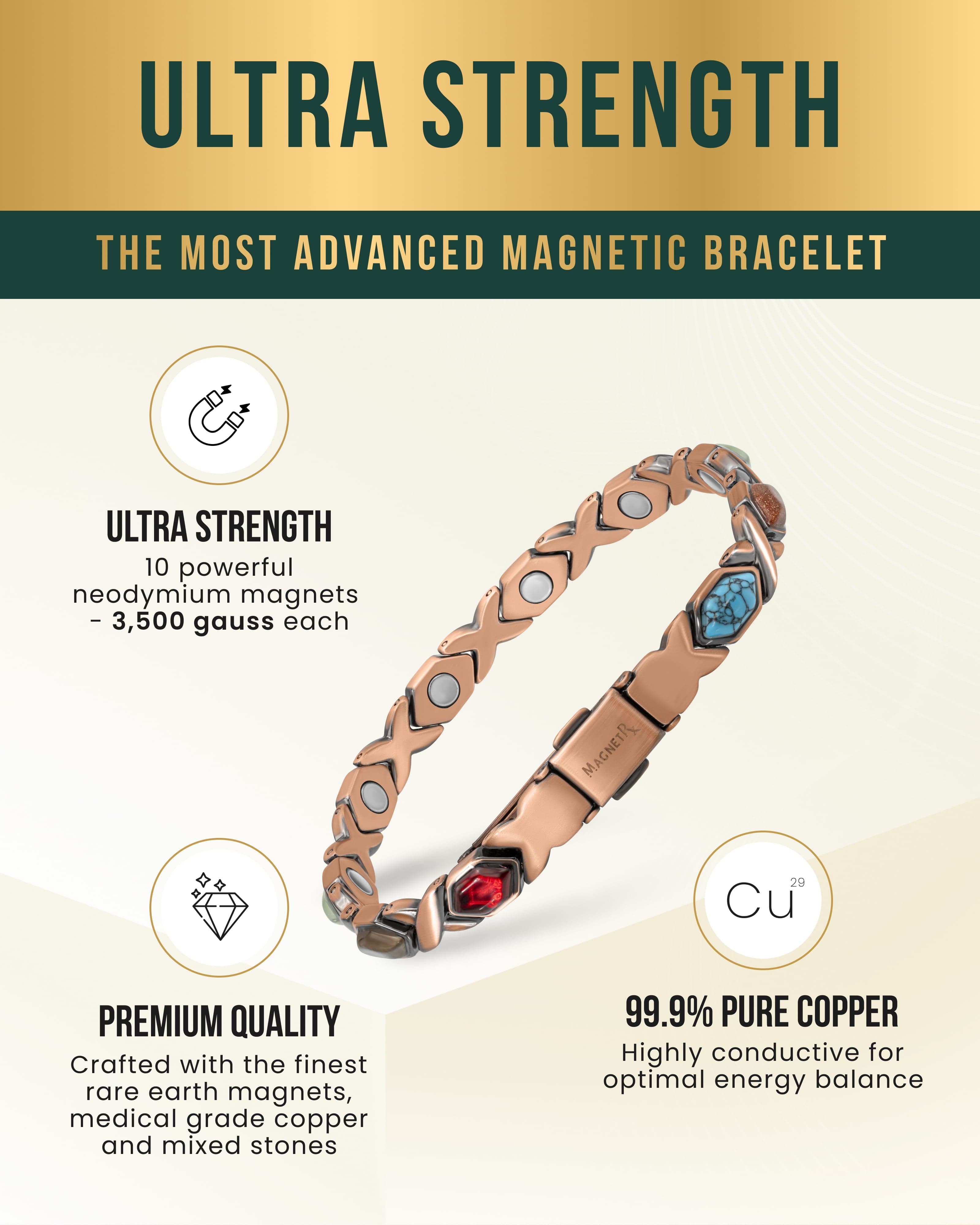 Women's Ultra Strength Pure Copper Magnetic Bracelet (Mixed Stones)