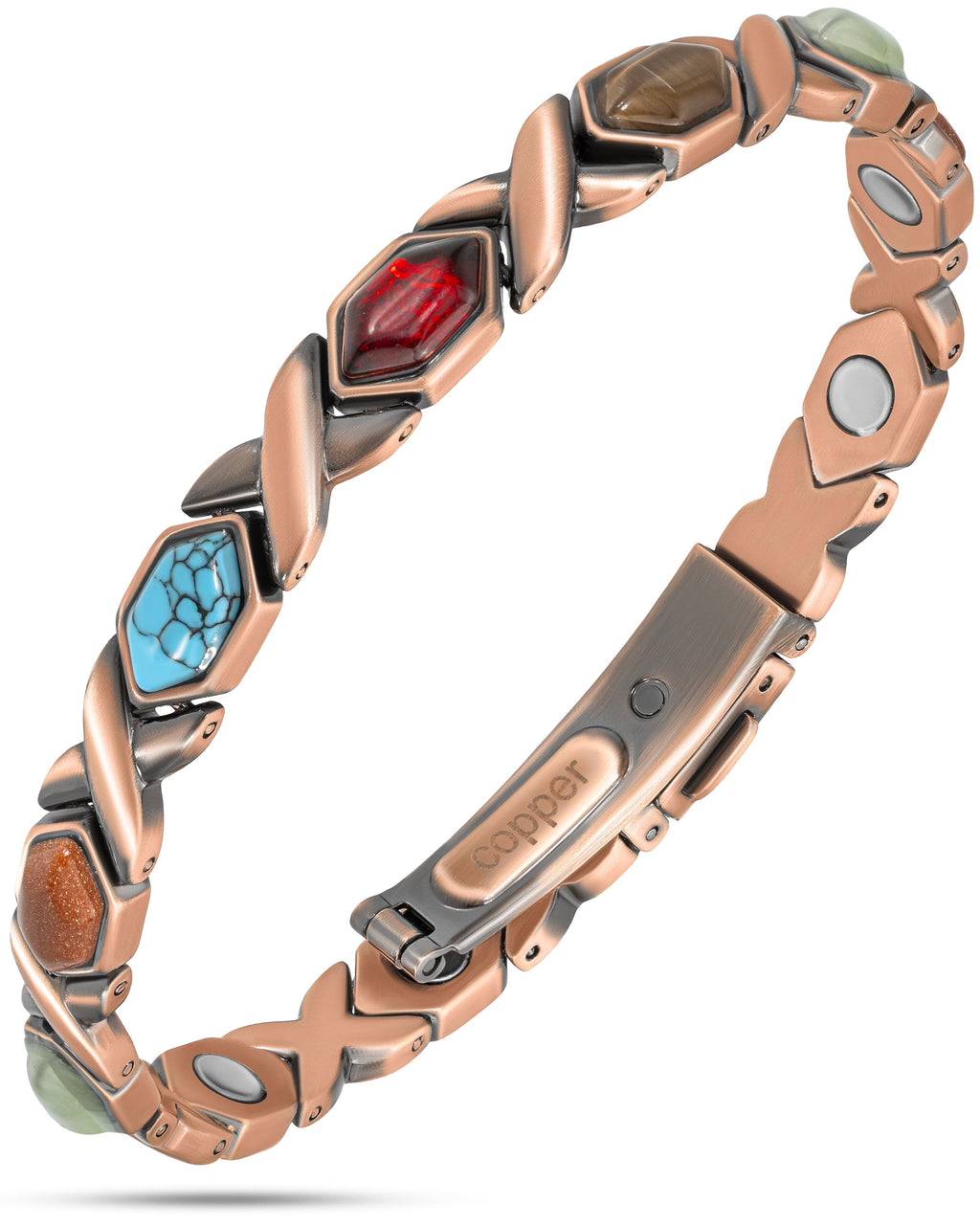 Women's Ultra Strength Pure Copper Magnetic Bracelet (Mixed Stones)
