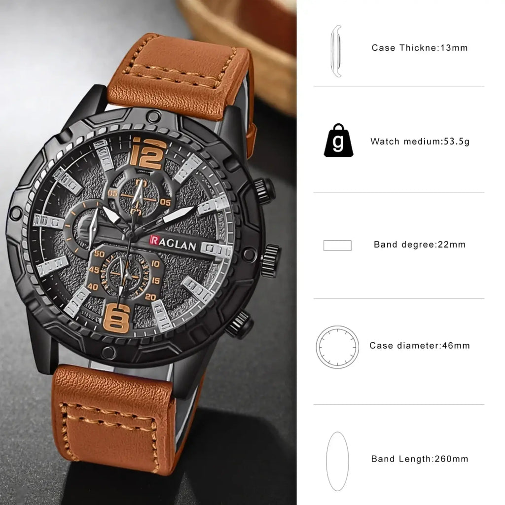 Men's Leather Chronograph Quartz Watch